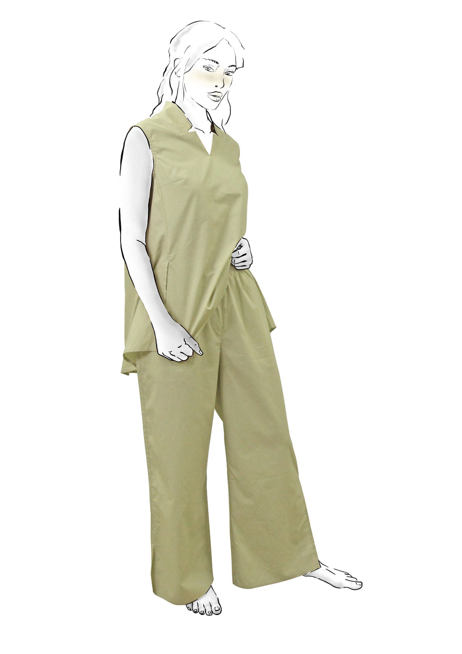 SIDE SPLIT WIDE LEG COTTON PANTS