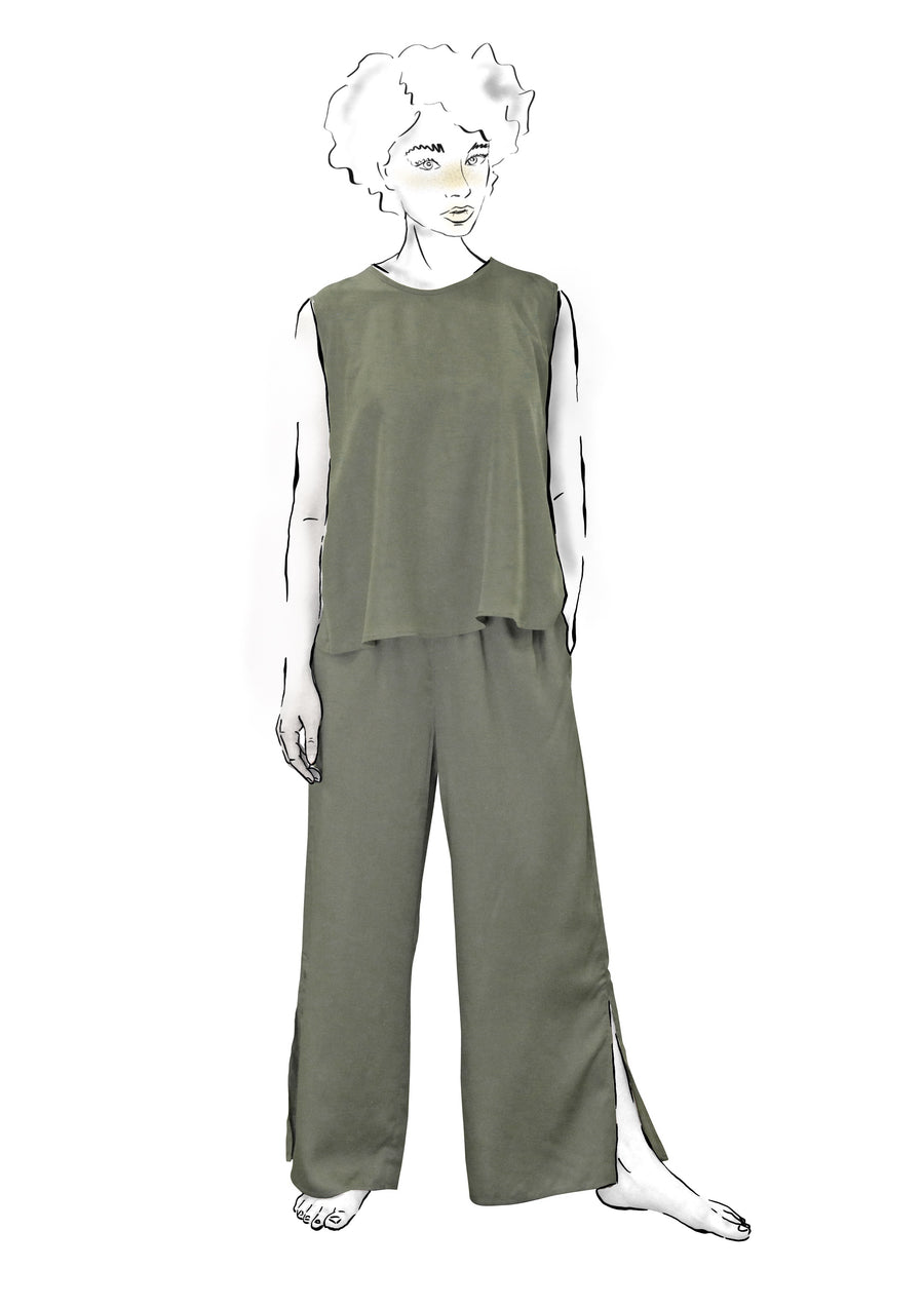 SIDE SPLIT WIDE LEG LYOCELL PANTS