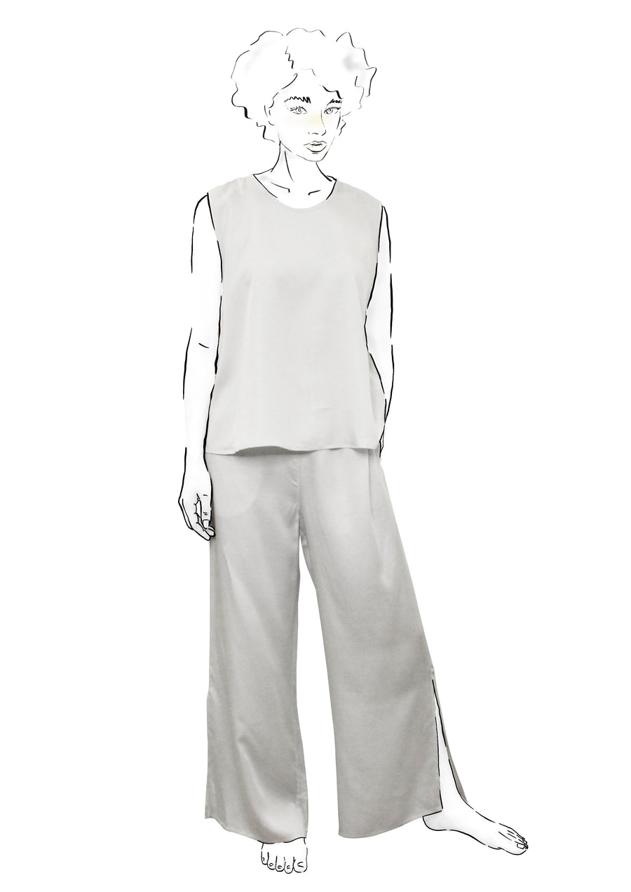 SIDE SPLIT WIDE LEG LYOCELL PANTS