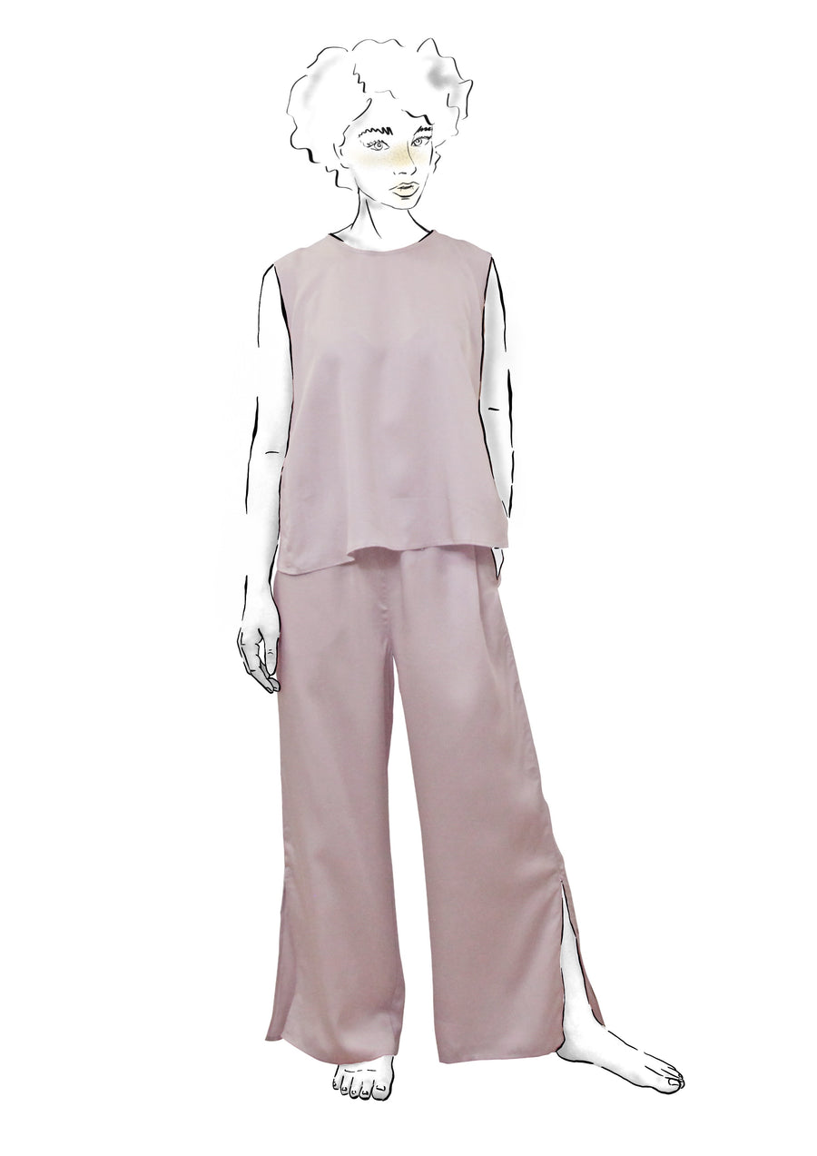 SIDE SPLIT WIDE LEG LYOCELL PANTS